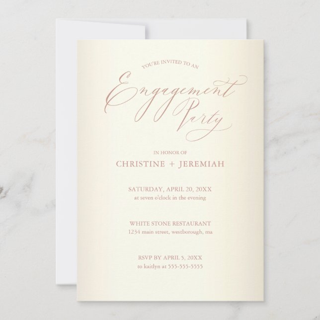 Engagement Party Champagne Rose Gold Typography Invitation (Front)