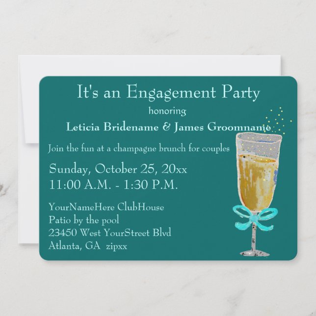 Engagement Party Champagne Toast peach ribbon Invitation (Front)