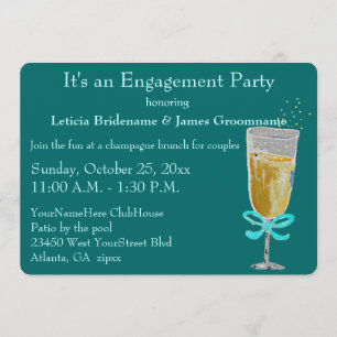 Engagement Party Champagne Toast peach ribbon Invitation