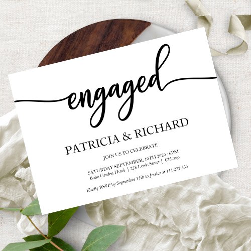 Engagement Party Chic Calligraphy Black And White Invitation
