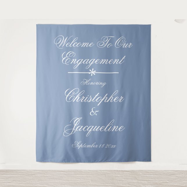  Engagement Party Chic Dusty Blue Photo Backdrop (Front)