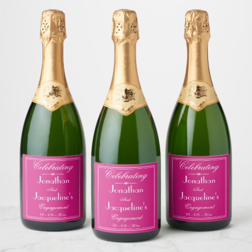 Engagement Party Chic Script Elegant Magenta Sparkling Wine Label