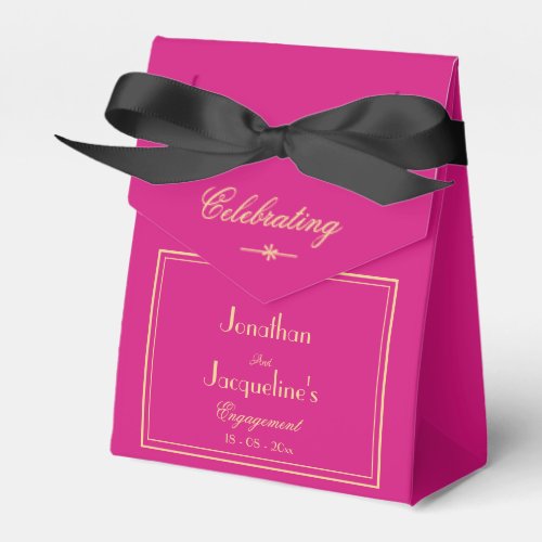 Engagement Party Chic Script Modern Magenta  Gold Favor Boxes
