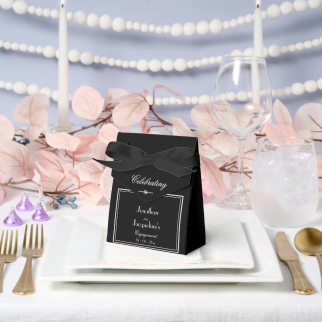 Engagement Party Chic Script Names Elegant Black  Favor Boxes (Wedding)