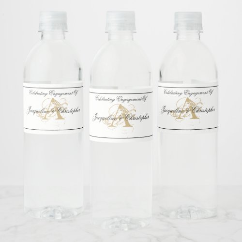 Engagement Party Classic Monogram Script Elegant   Water Bottle Label