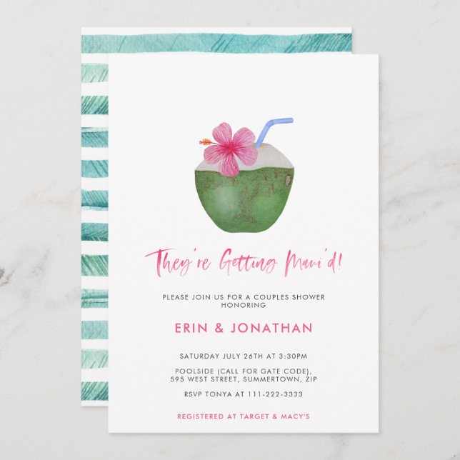Engagement Party Coed Couples Shower Maui Wedding Invitation (Front/Back)
