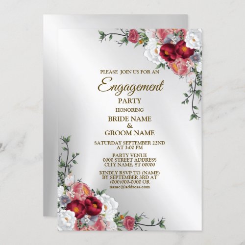 Engagement Party Colorful Red White Floral Silver Invitation