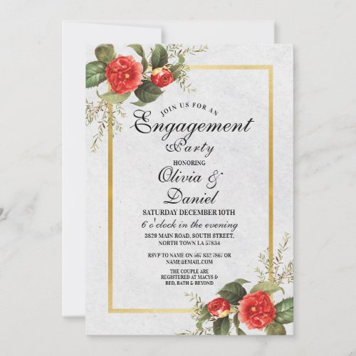 Engagement Party Couples Shower Christmas Red Gold Invitation