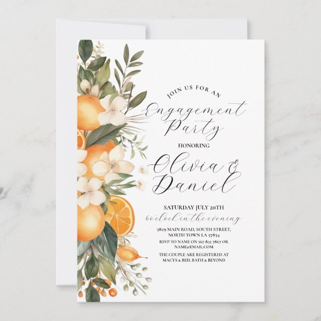 Engagement Party Couples Shower Floral Oranges  Invitation (Front)