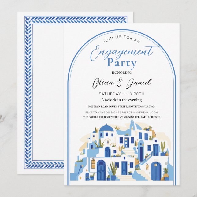 Engagement Party Couples Shower Santorini Greece Invitation (Front/Back)
