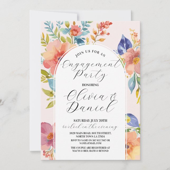 Engagement Party Couples Shower Summer Florals Invitation (Front)
