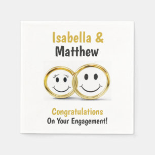 Engagement Party Cute Cartoon Gold Wedding Ring Napkins