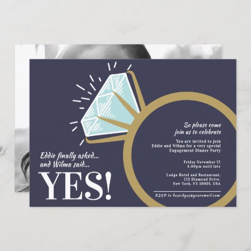 Engagement party diamond gold ring graphic photo invitation