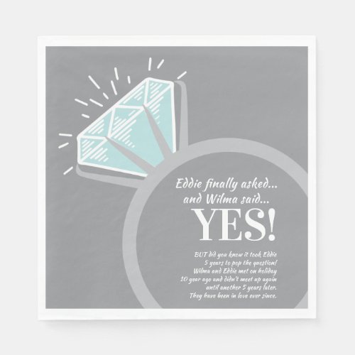 Engagement party diamond ring and fun facts napkins