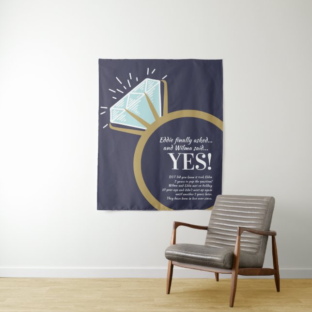 Engagement party diamond ring and fun facts tapestry (In Situ)