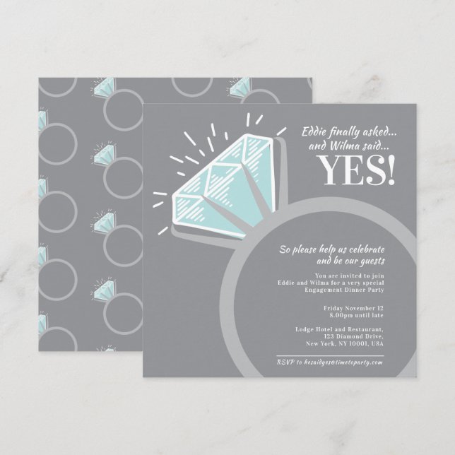 Engagement party diamond ring graphic invitations (Front/Back)