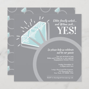 Engagement party diamond ring graphic invitations