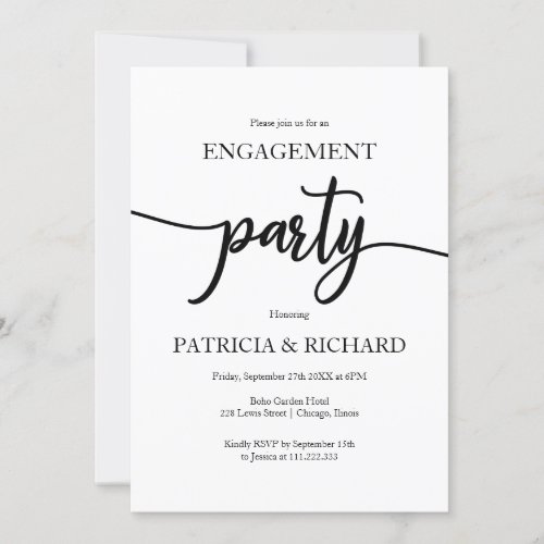 Engagement Party Elegant Black And White Invitation