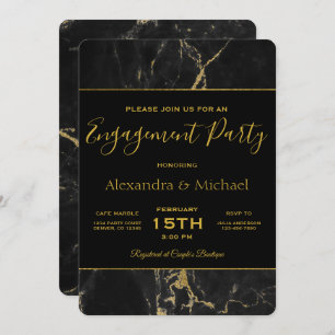 Engagement Party Elegant Black & Gold Marble Invitation