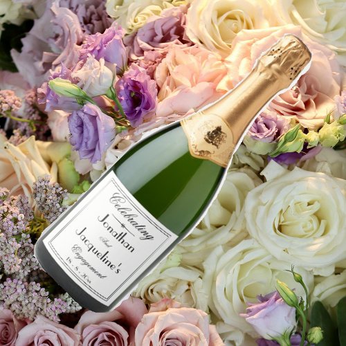 Engagement Party Elegant Custom Chic White Sparkling Wine Label