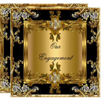 Engagement Party Elegant Gold Floral Jewel Black Invitation