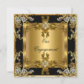 Engagement Party Elegant Gold Floral Jewel Black Invitation (Front)