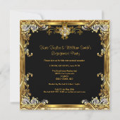 Engagement Party Elegant Gold Floral Jewel Black Invitation (Back)