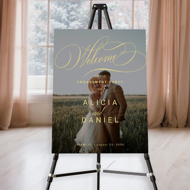 Engagement party elegant gold photo welcome sign (Creator Uploaded)