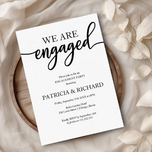 Engagement Party Elegant Script Black And White Invitation