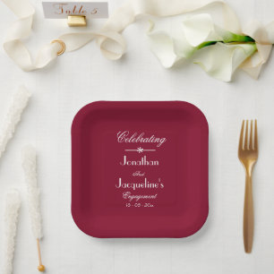 Engagement Party Elegant Script Rustic Burgundy Paper Plates