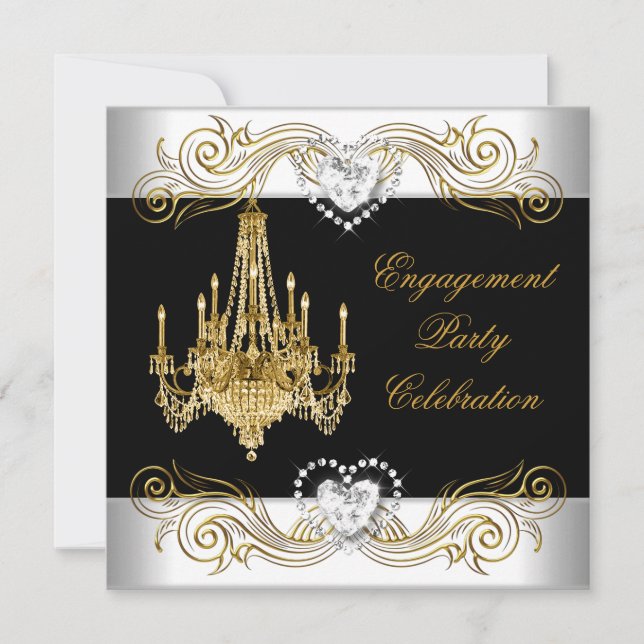 Engagement Party Elegant Silver White Chandelier Invitation (Front)