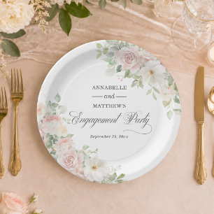 Engagement Party Elegant Soft Blush Roses Paper Plates