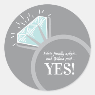 Engagement party engagement ring personalized yes classic round sticker