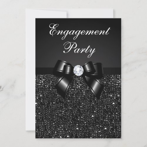 Engagement Party Faux Black Sequins Black Bow Invitation