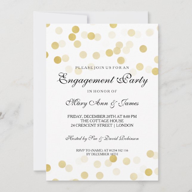 Engagement Party Faux Gold Foil Glitter Lights Invitation (Front)