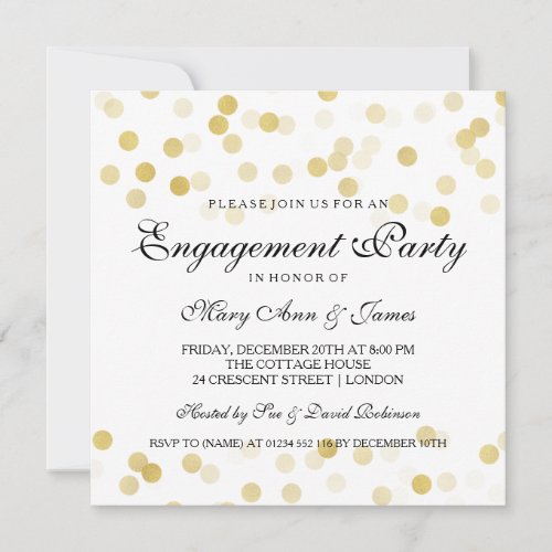 Engagement Party Faux Gold Foil Glitter Lights Invitation