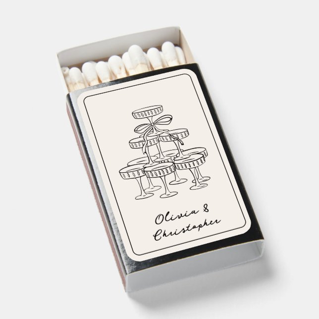 Engagement Party Favor Champagne Tower Sketch Matchboxes (Front Open)