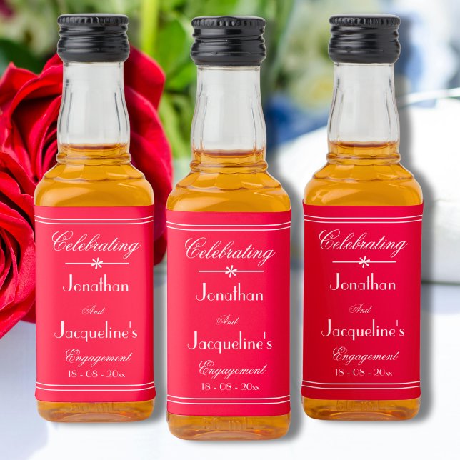 Engagement Party Favor Script Elegant Red Mini Liquor Bottle Label (For a Perfect Engagement Party - Elegant Script Cute Red Mini Liquor Bottle Labels.)