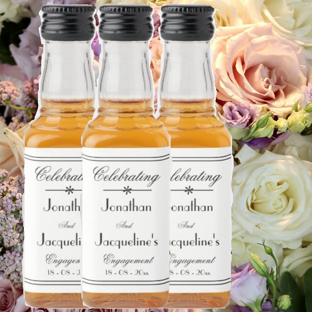 Engagement Party Favors Elegant Chic White Mini Liquor Bottle Label (Engagement party mini liquor bottle labels. Simple, elegant, chic script for engagement celebrations)