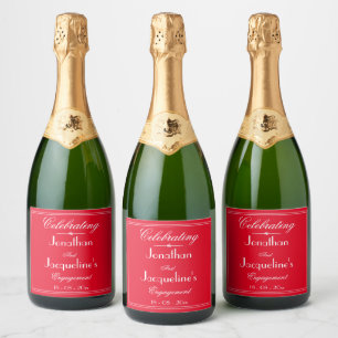 Engagement Party Favors Names Elegant Chic Red Sparkling Wine Label
