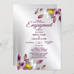 Engagement Party Floral Pink Purple Silver Elegant Invitation