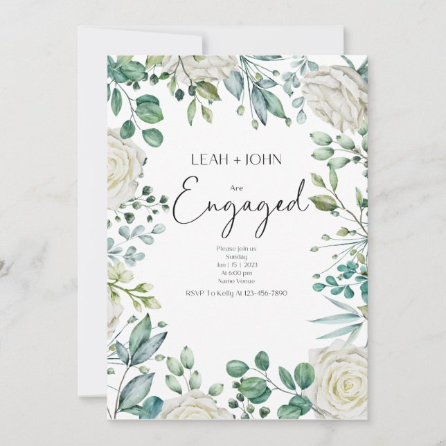 Engagement Party,Flowers,Pink Green Invitation (Front)