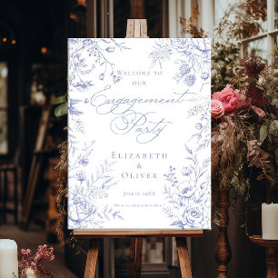 Engagement party french toile Blue Floral welcome Poster