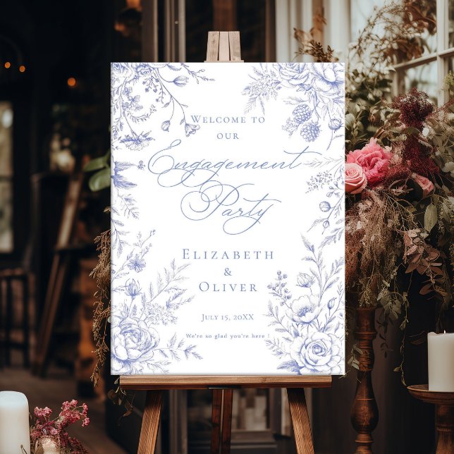 Engagement party french toile Blue Floral welcome Poster (Creator Uploaded)