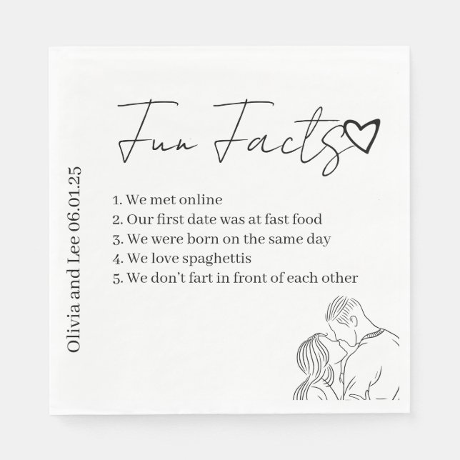 Engagement Party Fun facts Name Wedding  Napkins (Front)