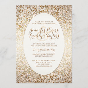 Engagement Party Gold Floral Vintage White Invitation