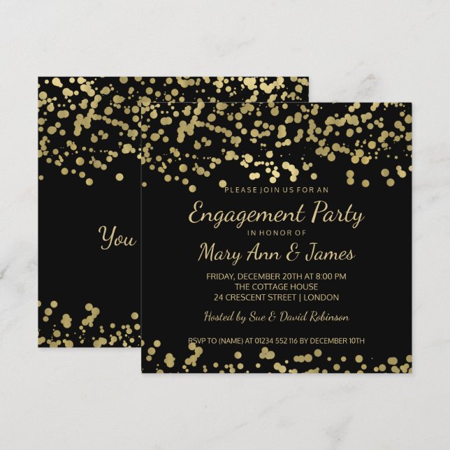 Engagement Party Gold Foil Look Confetti Invitation (Front/Back)