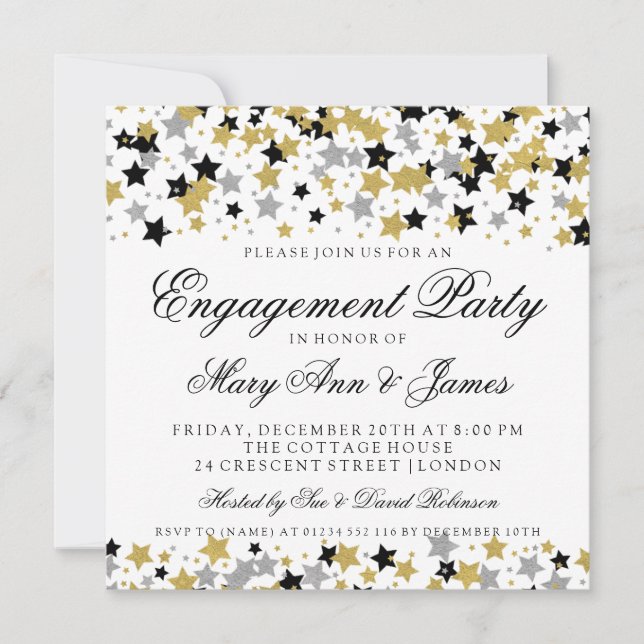 Engagement Party Gold Glitter Stars Confetti Invitation (Front)