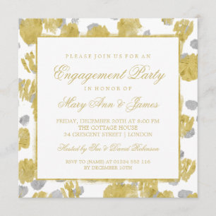 Engagement Party Gold & Silver Paint Strokes Invitation