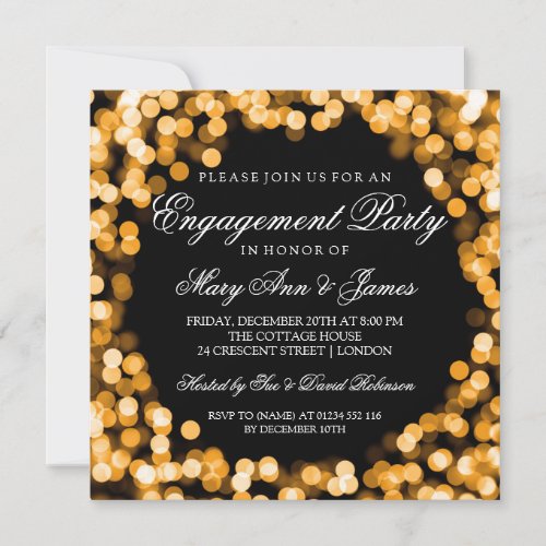 Engagement Party Gold Sparkly Lights Invitation